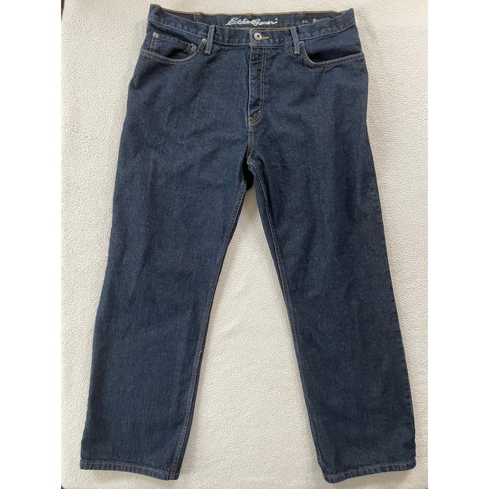 Eddie Bauer Mens 36x30 Relaxed Fit Jeans Dark Indigo Denim EB5036401-R-DEE